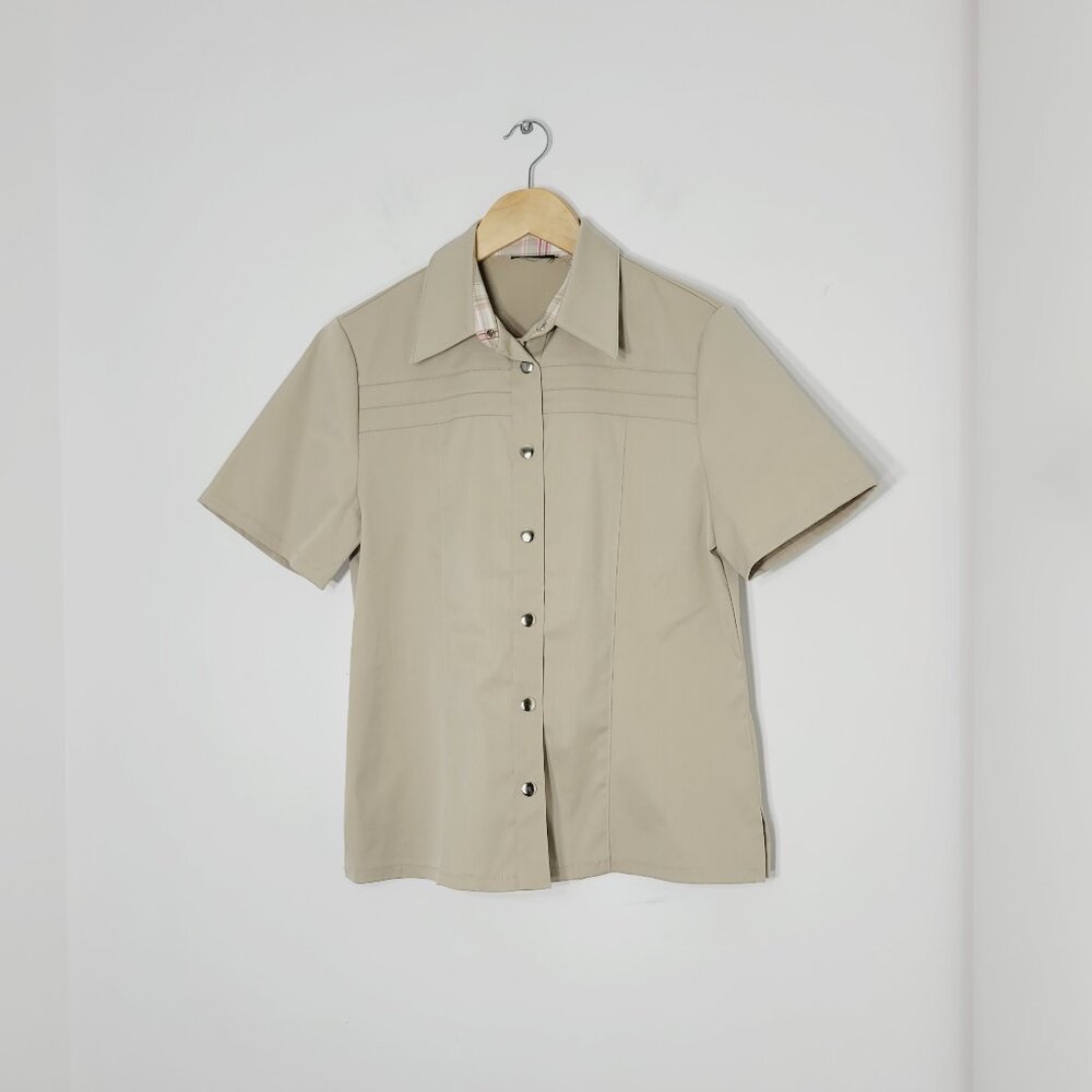 Tan Women's Short Sleeve Collared Snap Down Work Shirt Casual Activewear